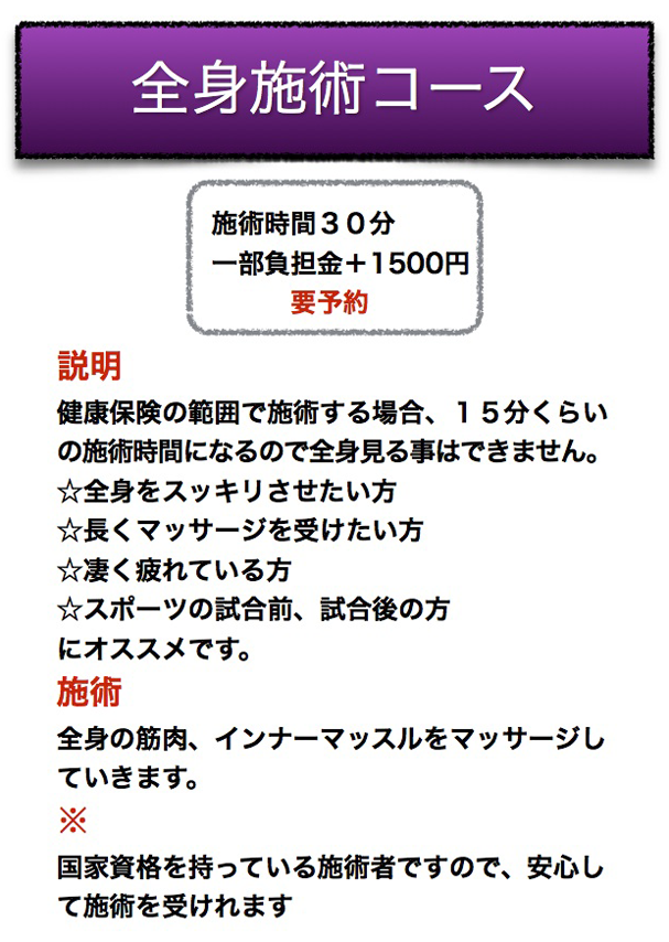 全身施術コースの説明