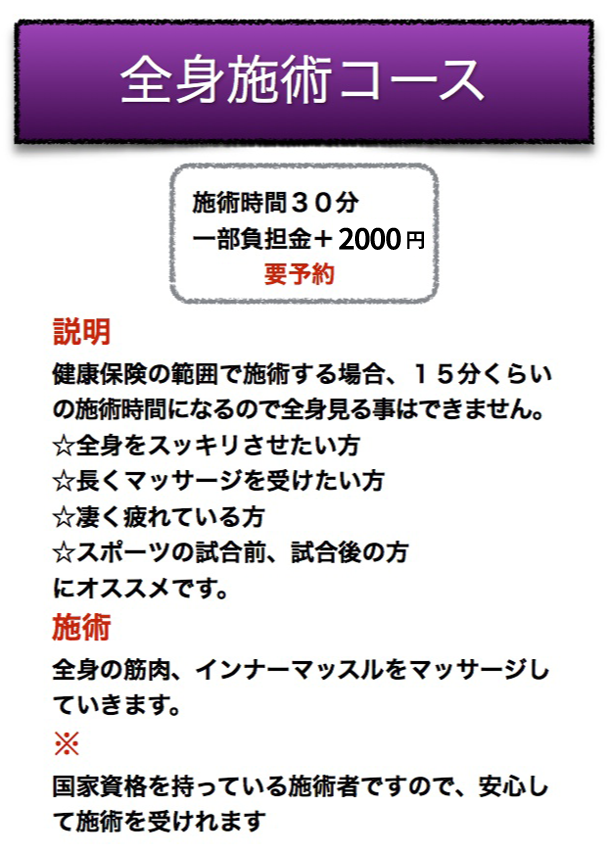 全身施術コースの詳細について